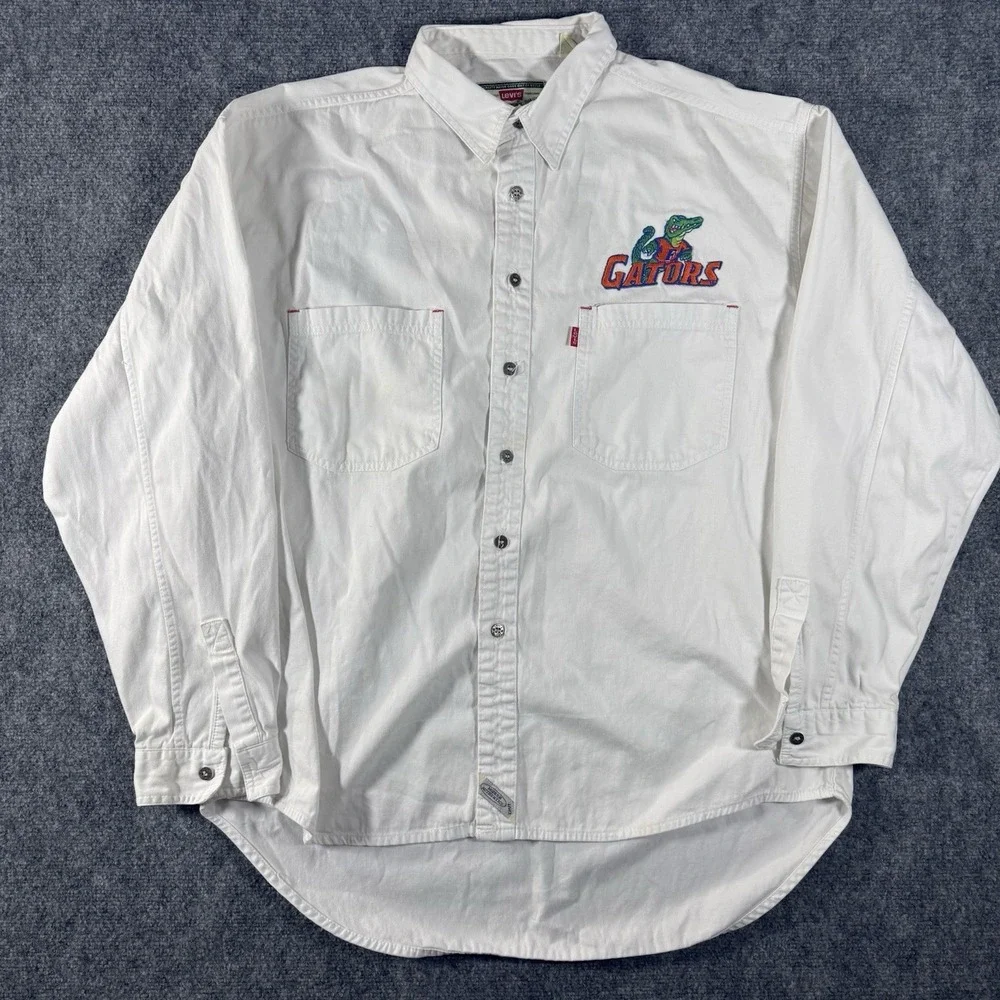 VTG Levis Florida Gators Men Button Up Shirt XL White Long Sleeve 90s Y2K